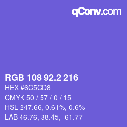 カラーコード: RGB 108 92.2 216 | qconv.com
