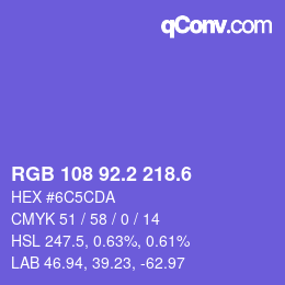 カラーコード: RGB 108 92.2 218.6 | qconv.com