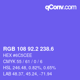 カラーコード: RGB 108 92.2 238.6 | qconv.com