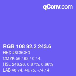 カラーコード: RGB 108 92.2 243.6 | qconv.com