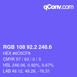 カラーコード: RGB 108 92.2 248.6 | qconv.com