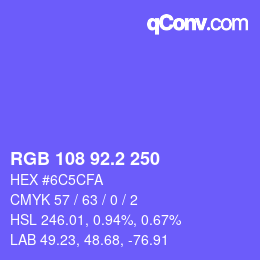 カラーコード: RGB 108 92.2 250 | qconv.com