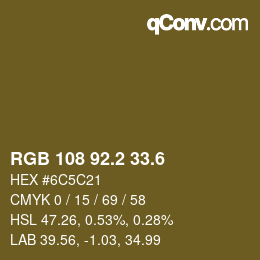 カラーコード: RGB 108 92.2 33.6 | qconv.com