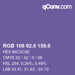 カラーコード: RGB 108 92.6 158.6 | qconv.com