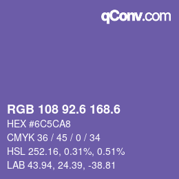 カラーコード: RGB 108 92.6 168.6 | qconv.com