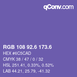 カラーコード: RGB 108 92.6 173.6 | qconv.com