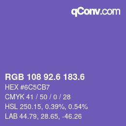 カラーコード: RGB 108 92.6 183.6 | qconv.com