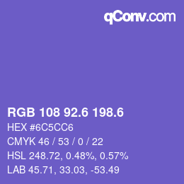 カラーコード: RGB 108 92.6 198.6 | qconv.com