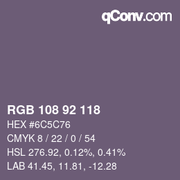 颜色代码: RGB 108 92 118 | qconv.com