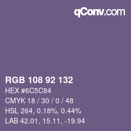 颜色代码: RGB 108 92 132 | qconv.com