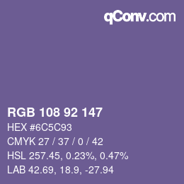 カラーコード: RGB 108 92 147 | qconv.com