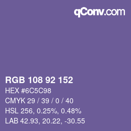 颜色代码: RGB 108 92 152 | qconv.com