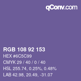 颜色代码: RGB 108 92 153 | qconv.com