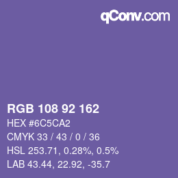 Color code: RGB 108 92 162 | qconv.com