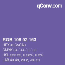 颜色代码: RGB 108 92 163 | qconv.com
