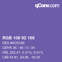 颜色代码: RGB 108 92 169 | qconv.com
