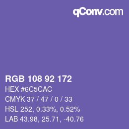 カラーコード: RGB 108 92 172 | qconv.com