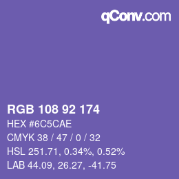 カラーコード: RGB 108 92 174 | qconv.com