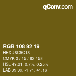 Color code: RGB 108 92 19 | qconv.com