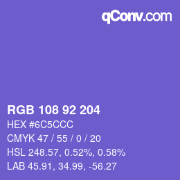 Color code: RGB 108 92 204 | qconv.com