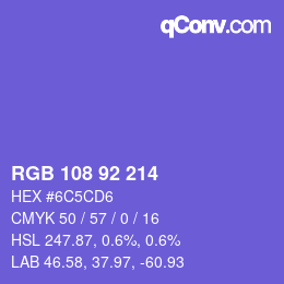 カラーコード: RGB 108 92 214 | qconv.com