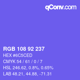 颜色代码: RGB 108 92 237 | qconv.com