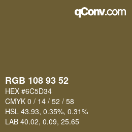 Código de color: RGB 108 93 52 | qconv.com