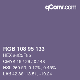 Farbcode: RGB 108 95 133 | qconv.com