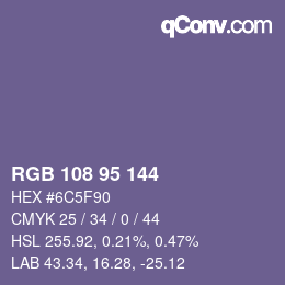 颜色代码: RGB 108 95 144 | qconv.com