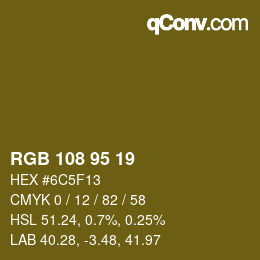 Color code: RGB 108 95 19 | qconv.com
