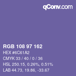 カラーコード: RGB 108 97 162 | qconv.com