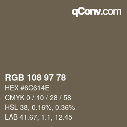 Color code: RGB 108 97 78 | qconv.com