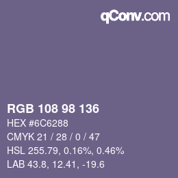 颜色代码: RGB 108 98 136 | qconv.com