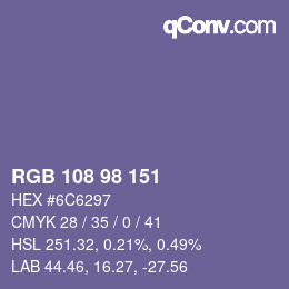 Color code: RGB 108 98 151 | qconv.com