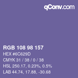 Farbcode: RGB 108 98 157 | qconv.com