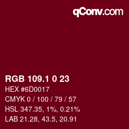 カラーコード: RGB 109.1 0 23 | qconv.com
