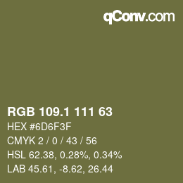 Color code: RGB 109.1 111 63 | qconv.com