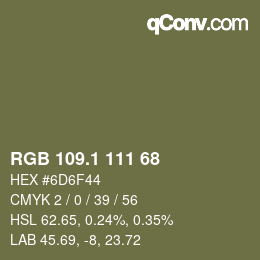 Color code: RGB 109.1 111 68 | qconv.com