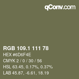 カラーコード: RGB 109.1 111 78 | qconv.com