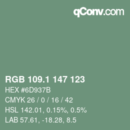 カラーコード: RGB 109.1 147 123 | qconv.com