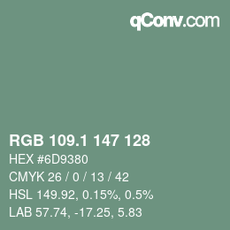 カラーコード: RGB 109.1 147 128 | qconv.com
