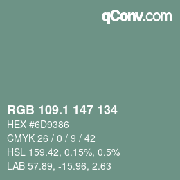 Color code: RGB 109.1 147 134 | qconv.com
