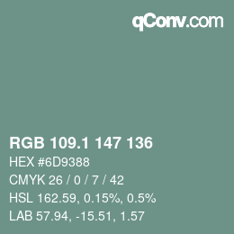 カラーコード: RGB 109.1 147 136 | qconv.com