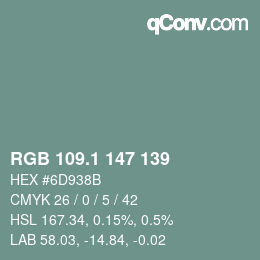 Color code: RGB 109.1 147 139 | qconv.com