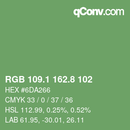 カラーコード: RGB 109.1 162.8 102 | qconv.com