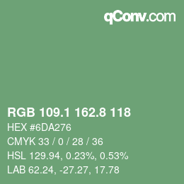 カラーコード: RGB 109.1 162.8 118 | qconv.com