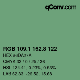カラーコード: RGB 109.1 162.8 122 | qconv.com