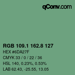 カラーコード: RGB 109.1 162.8 127 | qconv.com