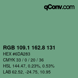 カラーコード: RGB 109.1 162.8 131 | qconv.com
