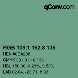 カラーコード: RGB 109.1 162.8 136 | qconv.com